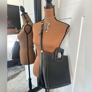 STAUD Shirley Black Leather Top Handle Bag